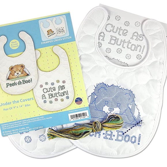 TOBIN-Baby: Stamped Cross Stitch Bib Pair. DIY. - Picture 1 of 7
